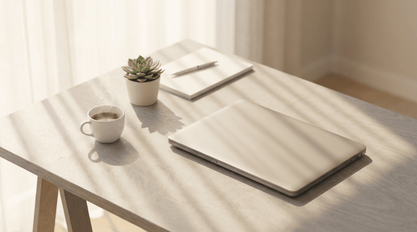 Laptop on a desk ready for an online therapy session